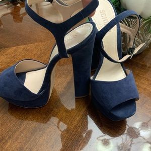 SCHUTZ Navy Blue Suede Platform Ankle Strap Heels